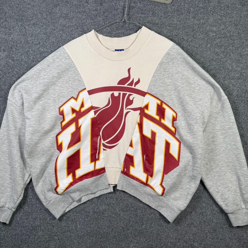 NBA Miami Heat Sweatshirt Ultra Game Mens XL Grey Colorblock Oversized Crewneck